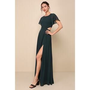 Lulus Emerald Green Garden Bliss Maxi Dress SM Cut Out Party Formal Wedding NWT